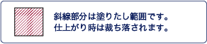 斜線部分は塗りたし範囲です。仕上がり時は裁ち落されます。